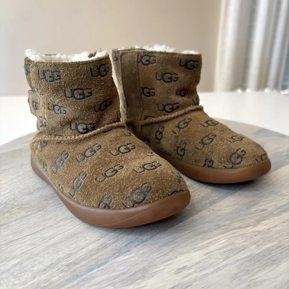 Ugg Keelan Kids Childrens Tan Leather Shearling Lined Boots US Size 10